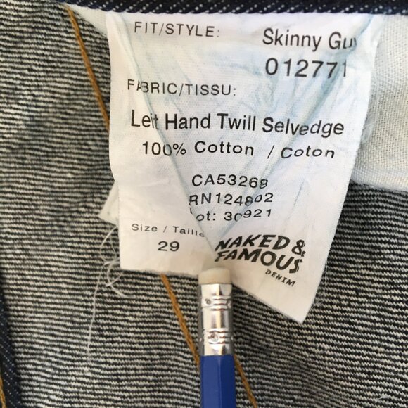 Naked & Famous Skinny Guy Selvedge Button Fly Jeans 29 - Picture 8 of 11